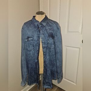 Calvin Klein Men's  Dark Blue Denim Button Up Long Sleeve Shirt Sz XL